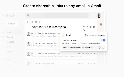 Streak Email Sharing for Gmail ڈاؤن لوڈ کریں – ای میل شیئرنگ کو آسان بنائیں - Screenshot 1