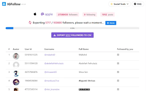 IGFollow کو ڈاؤن لوڈ کریں – انسٹاگرام فالوورز ایکسپورٹ ٹول - Screenshot 1